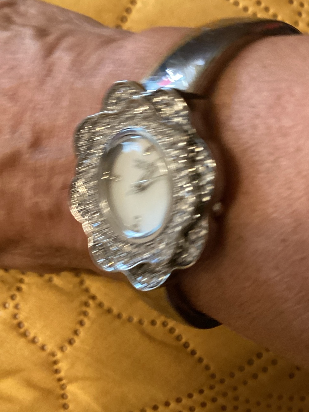 Badgley Mischka Silver Crystal Flower Bracelet Watch